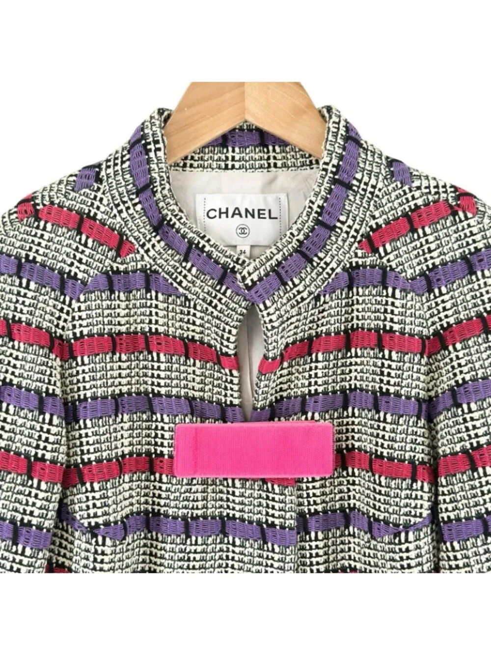 Chanel Border AW Collarless Jacket Cotton Multicolor 34